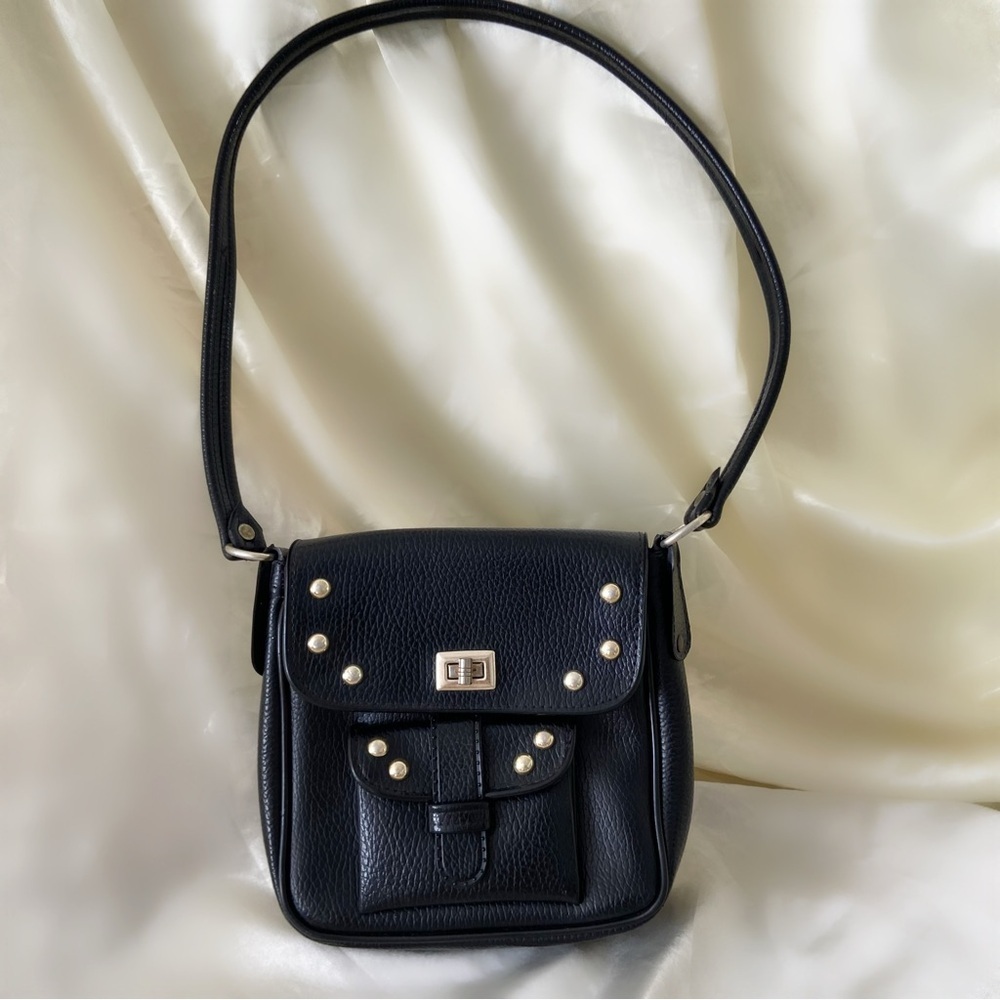 Vintage 80s black leather silver rivet purse shoulder bag